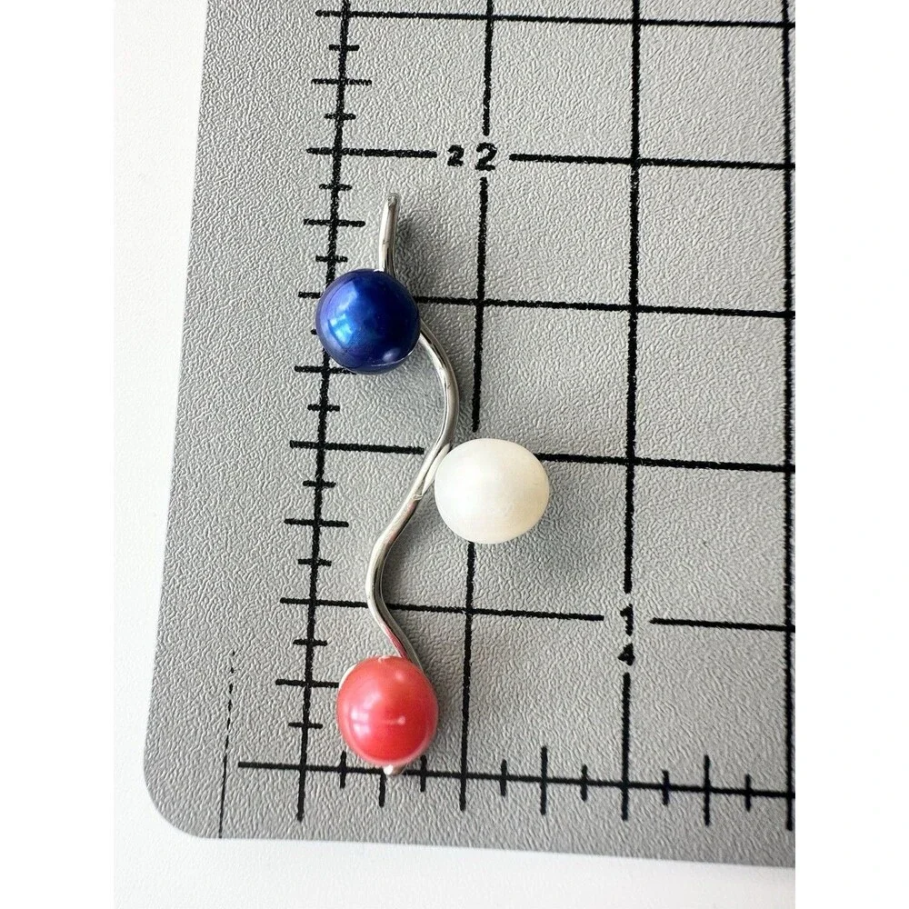 925 Sterling Silver Freshwater Pearl Patriotic Pendant Blue Red White